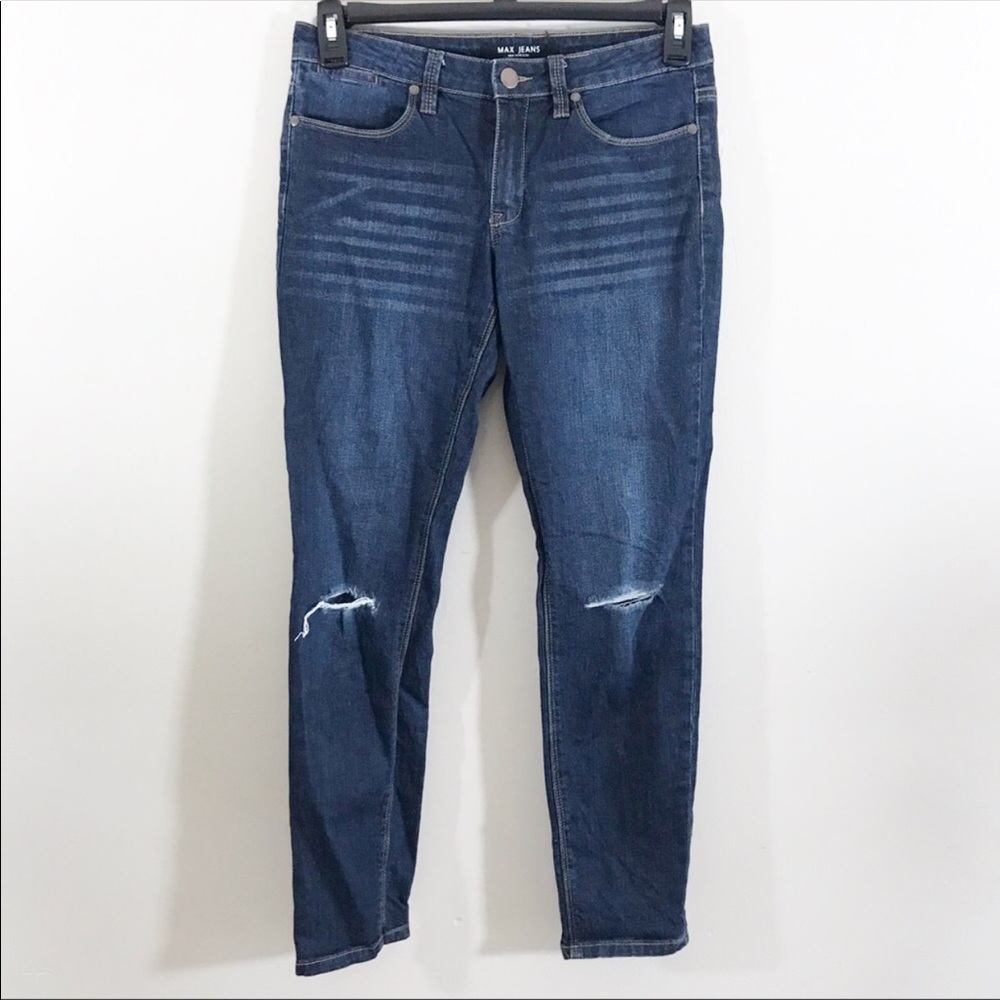 Max Jeans skimmer dark wash distressed skinny jean
